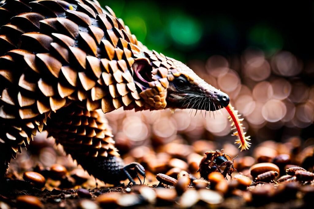 un pangolín comiendo hormigas